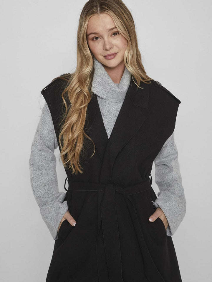 Vila female Weste Lange Gürtel XL Schwarz, XL Schwarz