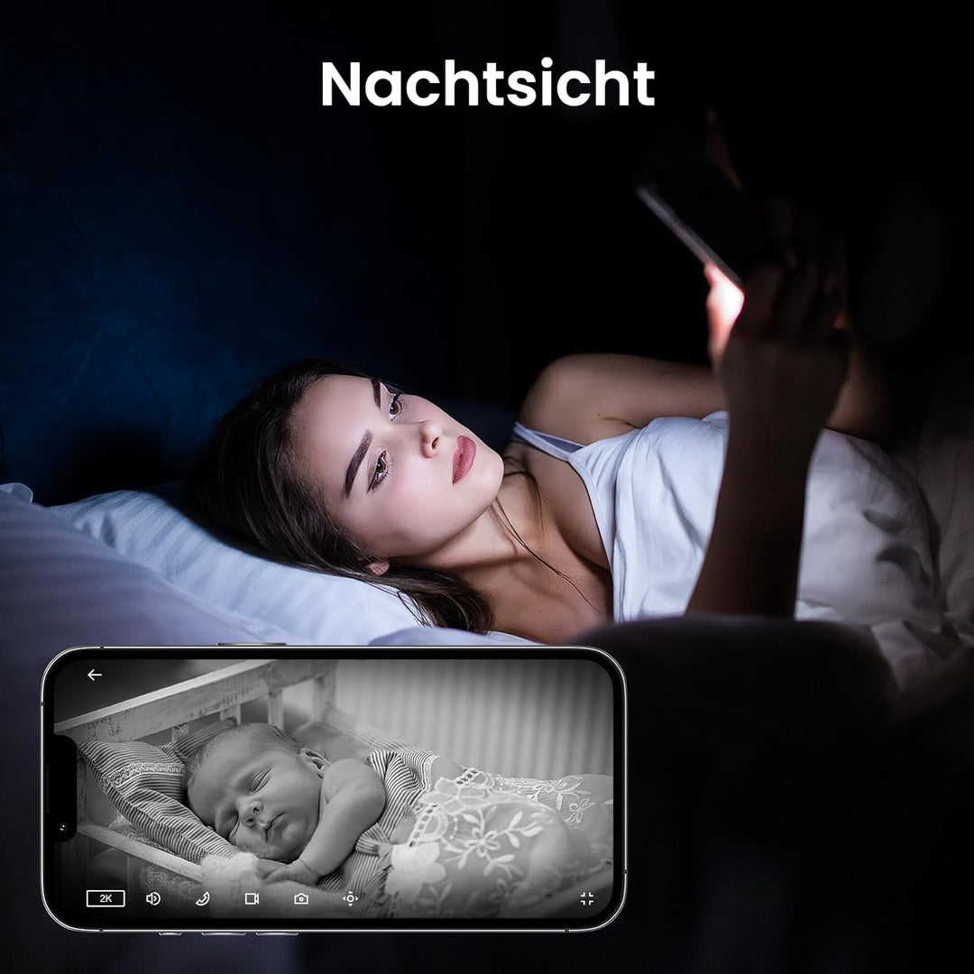 Cinnado Babyphone mit Kamera Überwachung Innen - 2K 360 Grad WLAN Kamera für Baby/Haustier, WiFi IP
