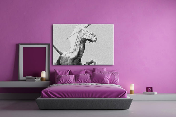 deyoli freundlicher Drache Format: 80x60 Effekt: Schwarz/Weiss als Leinwand, Motiv fertig gerahmt au
