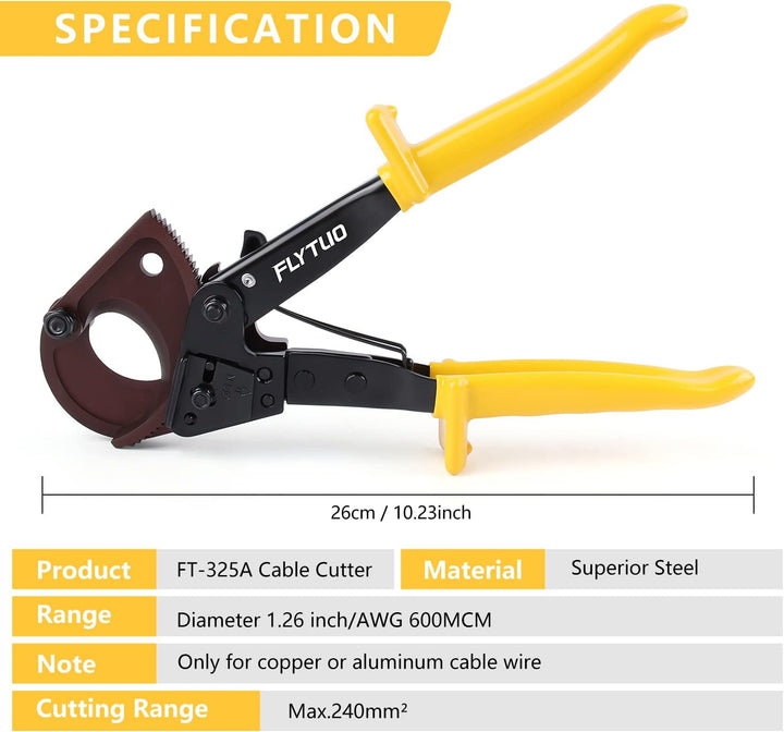 Flytuo Ratschen-Kabelschneider, robustes Werkzeug für Aluminium, Kupfer und elektrische Drähte bis 2