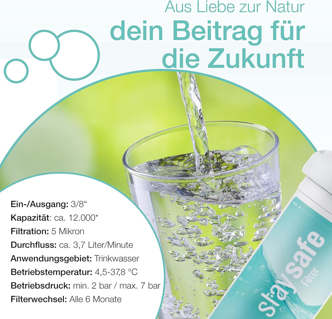 staysafe ANTIKALK Wasserfilter Set inkl. gratis Zubehör | Kalkschutzgranulat made in Germany | Unter