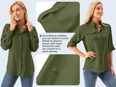 Asfixiado Damen Hemdbluse UV Shirt UPF 50+ Safari Kleidung Wanderbluse Damen Outdoor Cooling Quick D