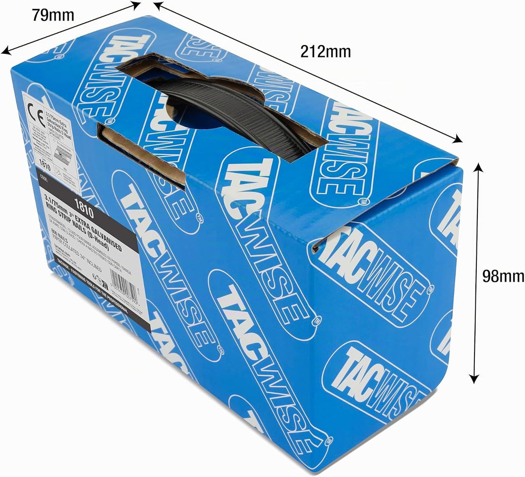 Tacwise 1810 Extra Verzinkte Rahmennägel 3,1/75 mm, D‘-Kopf, Ringschaft, mit 34° Neigung, Papiergebu