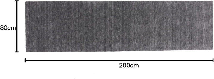 RUG PRINCE Wollteppich Gabbeh Uni 80x200 Handgewebt Läufer Schwarz Einfarbig Handarbeit Schwarz 80x2