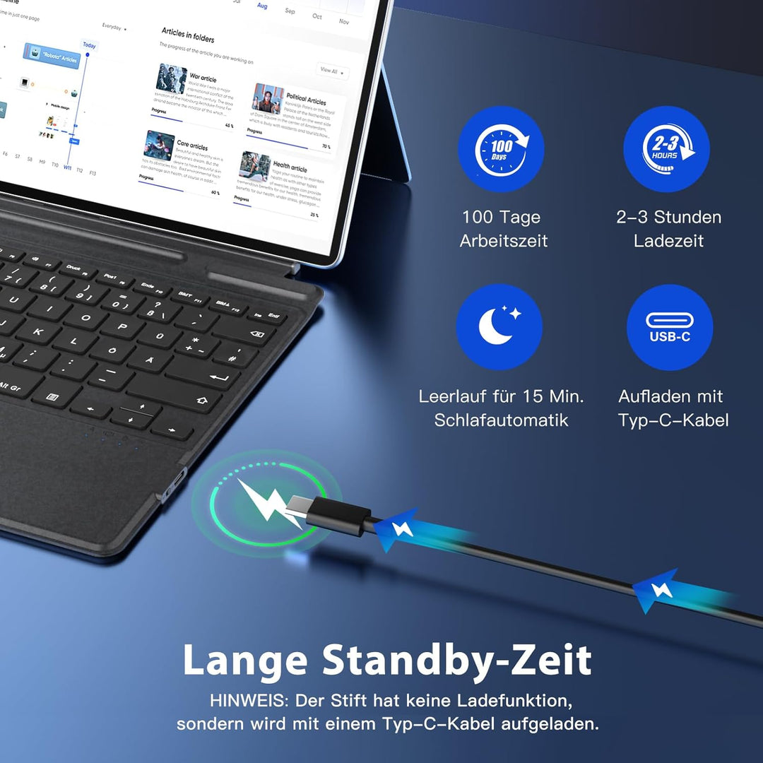 MoKo Deutsche Tastatur für Microsoft Surface Pro 11/10/9/8/X, QWERTZ Layout Kabellose Bluetooth Typ