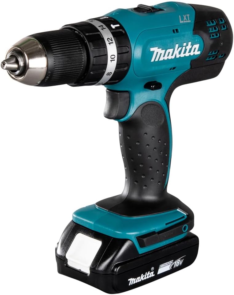 Makita DHP453RFX2 Akku-Schlagbohrschrauber 18 V / 3,0 Ah im Alukoffer + 96tlg. Zubehör-Set, Blau/Sil