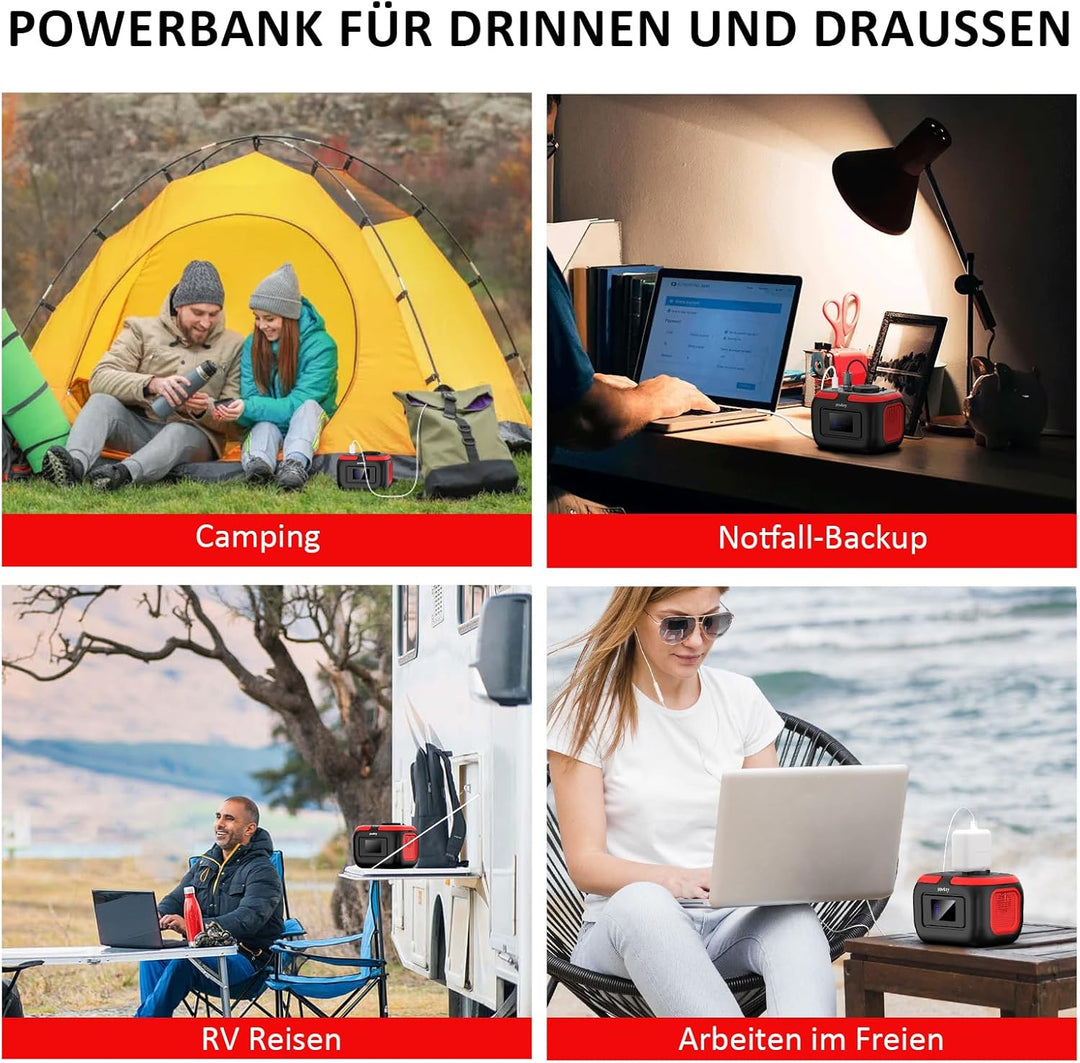 Powkey Tragbare Powerstation 26400mAh/97.68Wh, Powerbank mit Steckdose 120W 230V AC Ausgang 12V 6A D