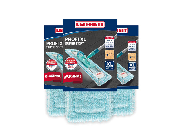 Leifheit 3er Set Wischbezug Profi XL super Soft für Sensible Böden, Bodenwischer mit Spezialfasern,