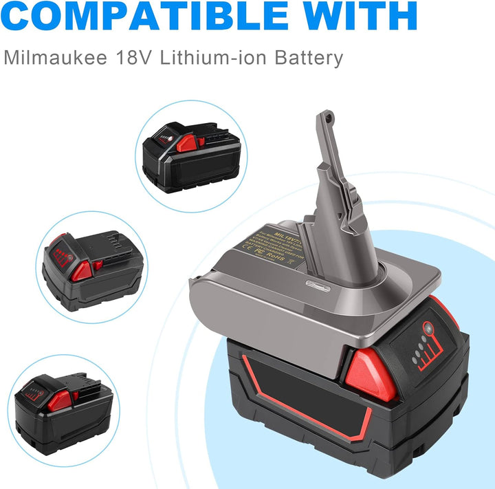 LabTEC Akku-Adapter für Dyson V7&V8, Umrüstung von Milwaukee 18V Akku auf Dyson 21.6V V7&V8 Series A