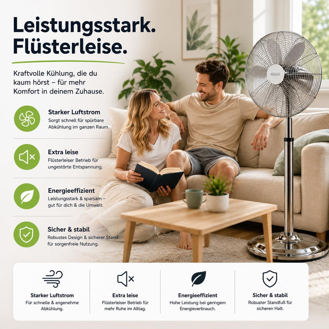 3 Stufen - Ø 45 cm Ventilator - Bodenventilator aus Metall – leistungsstarker Standventilator mit me