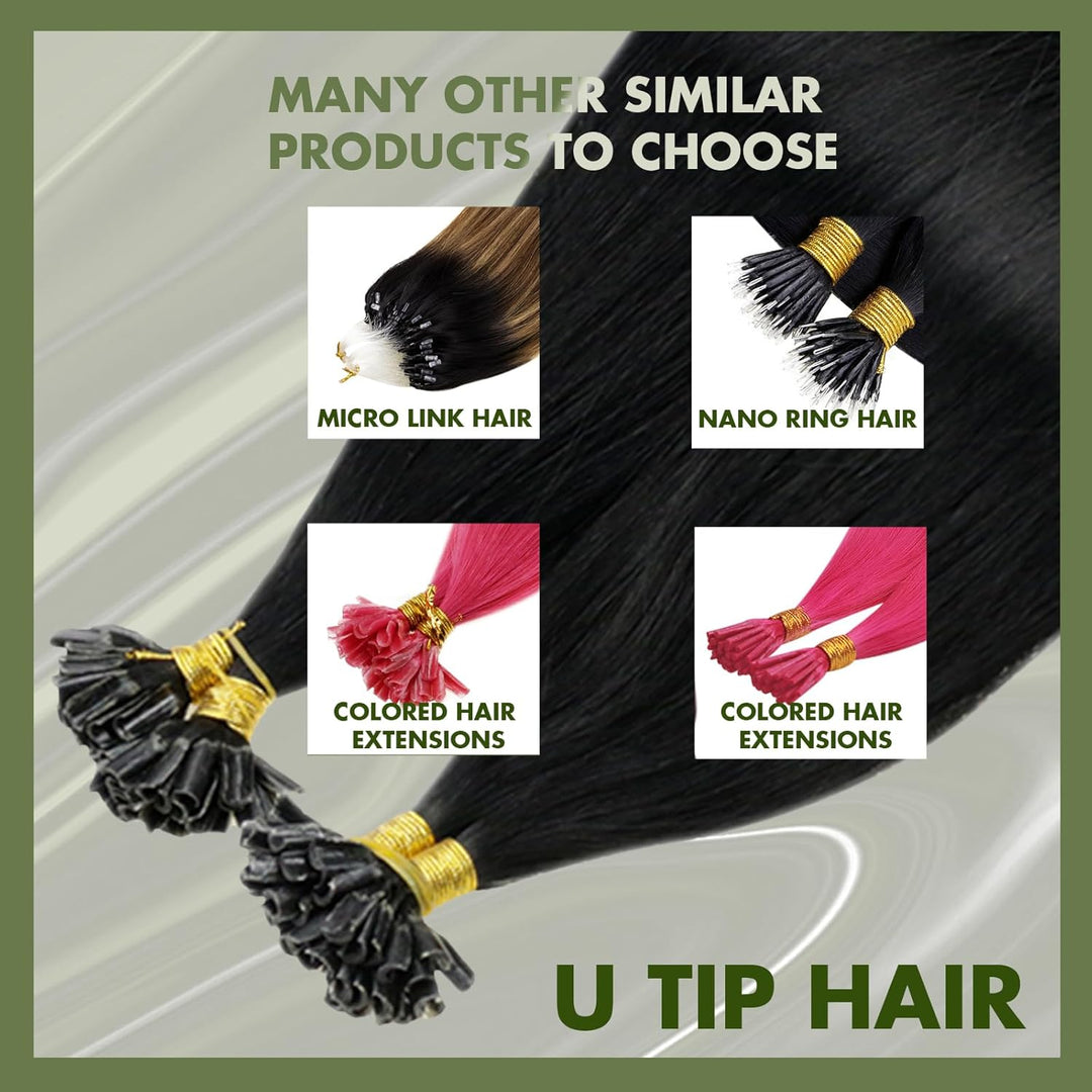 RUNATURE Bondings Extensions Echthaar 60cm Lang Haarverlangerung Echthaar Bondings Schwarz 50g 50s K
