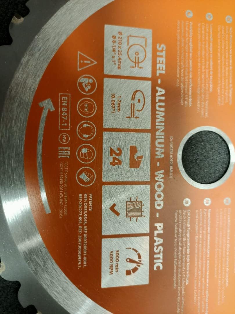 Evolution Elektrowerkzeuge - RAGE Mehrzweck-Sageblatt 210 mm mit Wolframkarbidbeschichtung, 210 mm