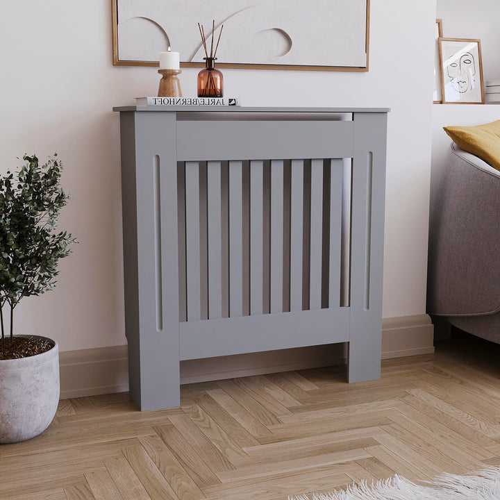 Vida Designs Chelsea-Heizkörperabdeckung, modernes Lamellengrill-Design, grau lackierter MDF-Schrank
