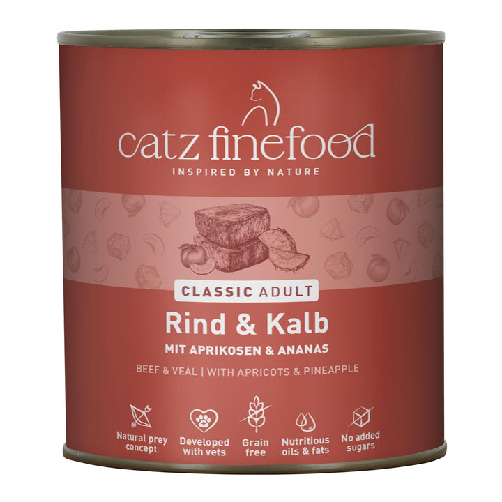 catz finefood N° 7 Rind & Kalb Feinkost Katzenfutter nass, verfeinert mit Aprikose & Ananas, 6 x 800