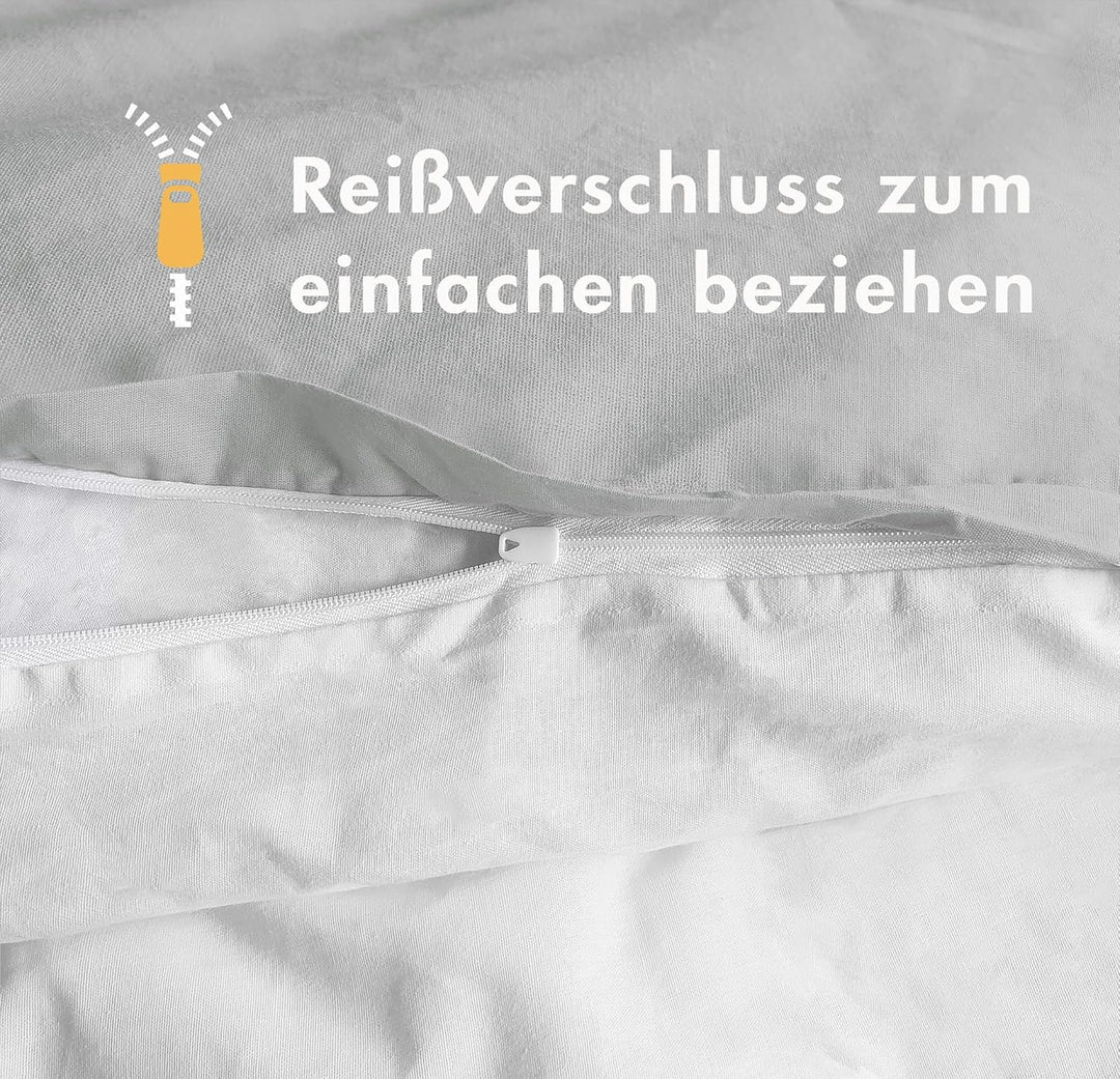Sleeptime 100% Baumwolle Bettwäsche 200cm x 200cm Weiss/Grau - weich &amp; bügelfrei Bettbezüge mit Reis