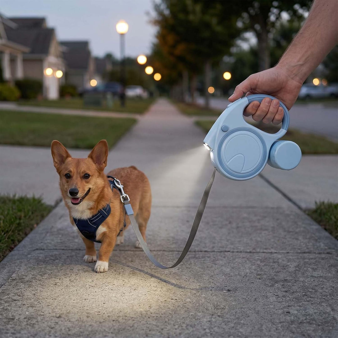 Hundeleine mit LED 5m, Rollleine für Hunde bis 10-25kg, Hundeleine Ausziehbar mit rutschfest Griff,