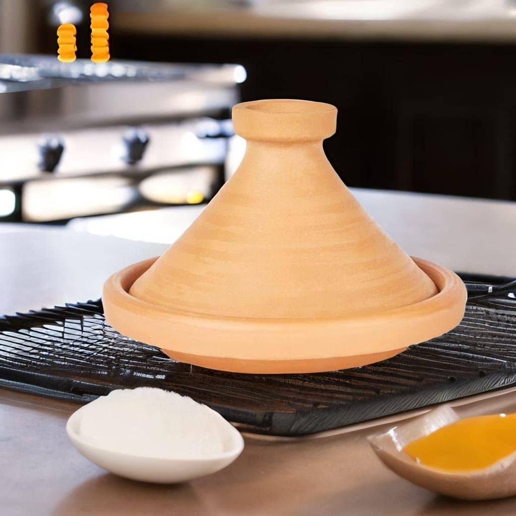 Marokkanische Tajine Topf zum Kochen + Kochbuch | Schmortopf Unglasiert Aladin Ø 35cm für 6-8 Person