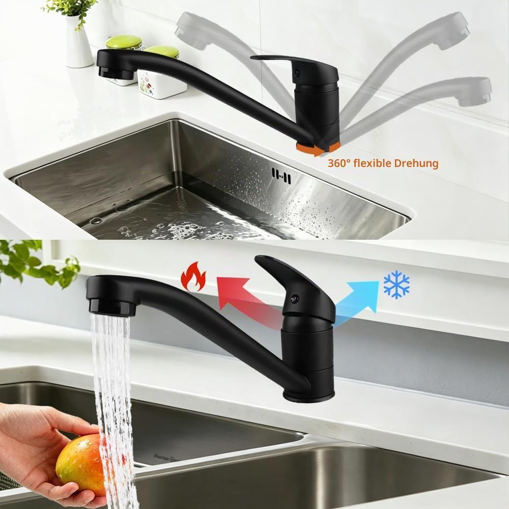 Küchenarmatur Wasserhahn Küche Schwarz mit Einhebelmischer Schwarz Schwarz (Neues Upgrade), Schwarz