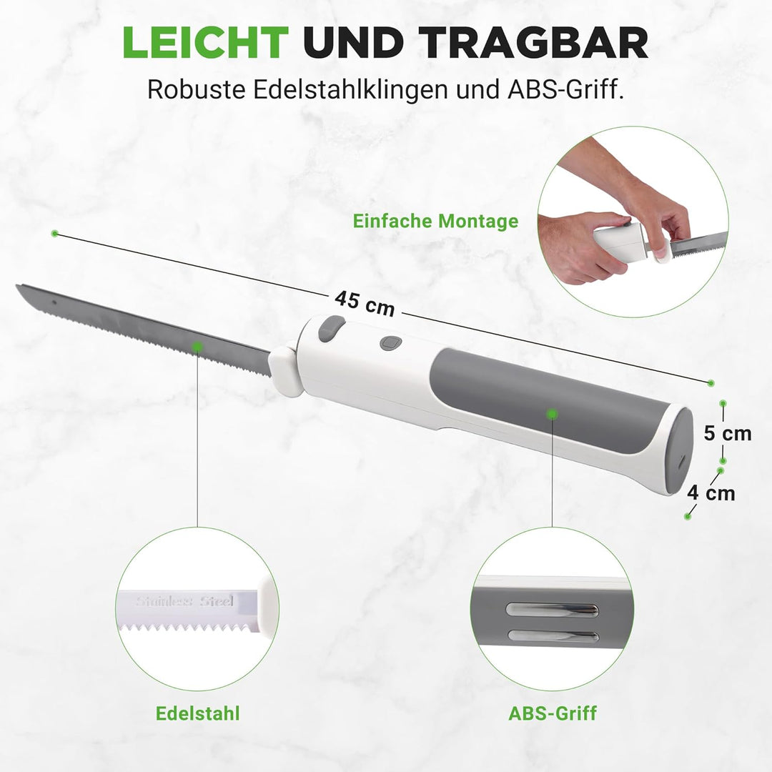 Nutrichef Elektrisches Küchenmesser – Akku-Messer mit Edelstahlklingen, USB-C, Weiss Für Truthahn, F