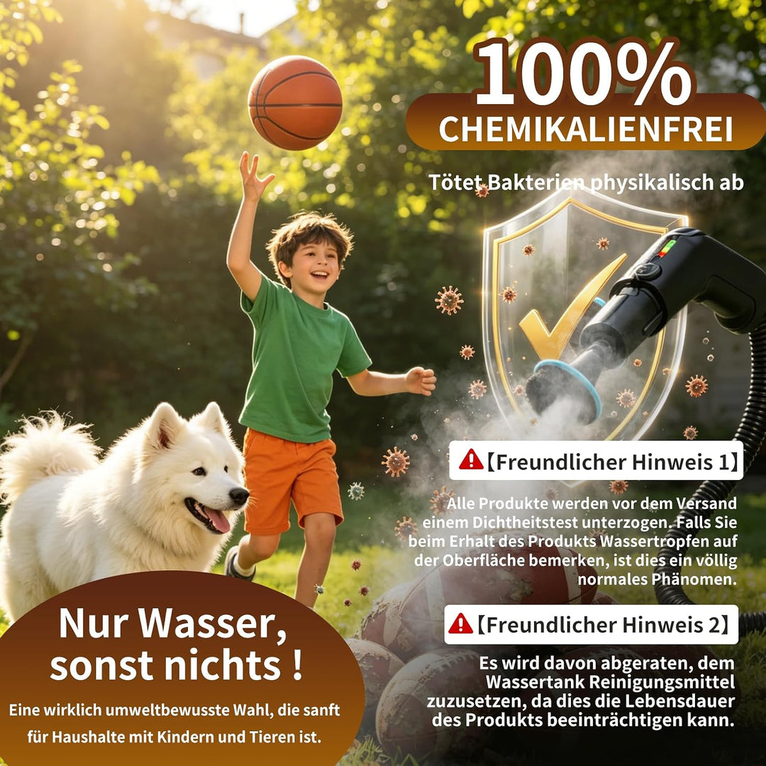 Dampfreiniger Handgerät, 2500W Handdampfreiniger mit Stufengriff, 8 Düsen, 1,8L Tank, 3 Dampfstufen,