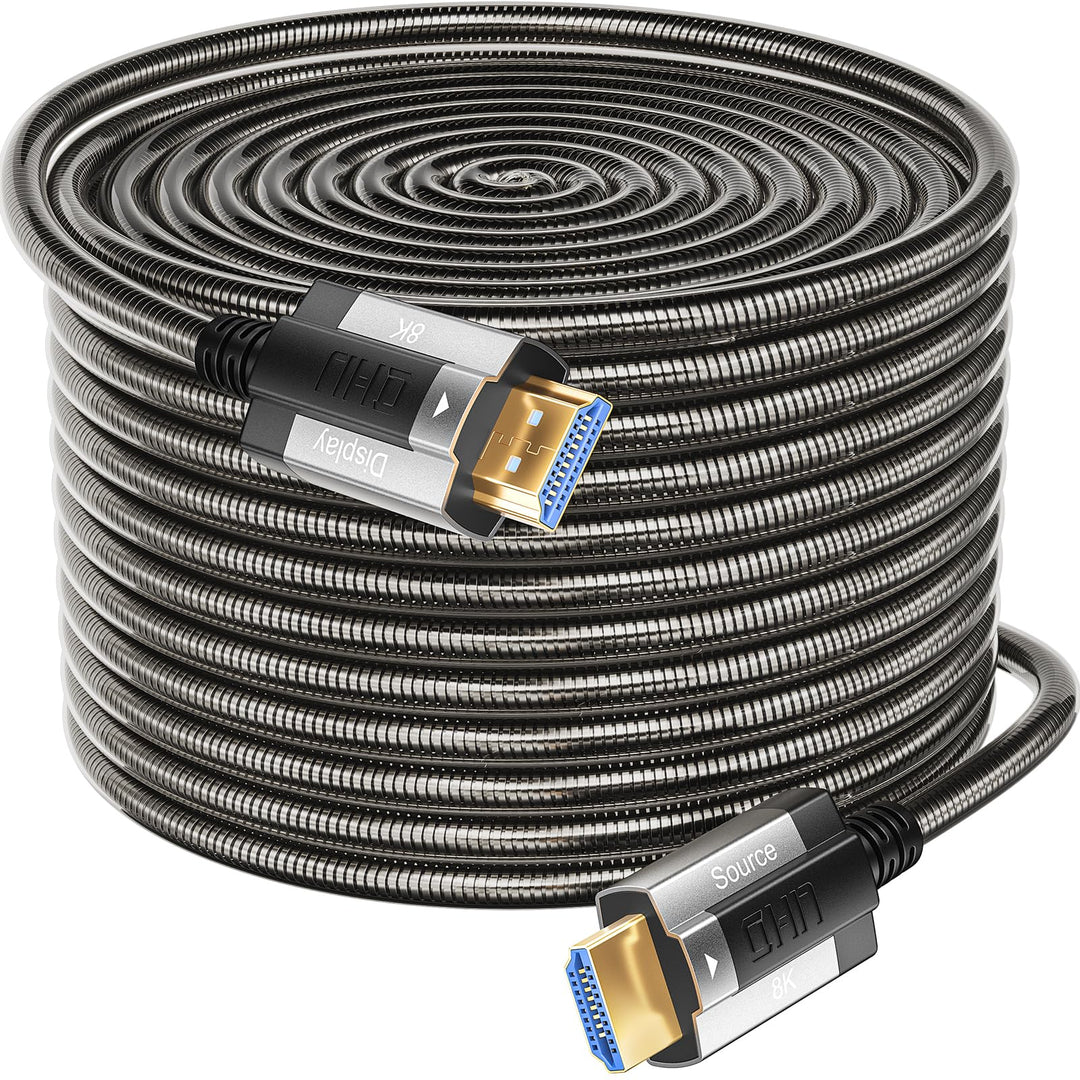 Siwket 8K HDMI Glasfaserkabel 15M, Stahlpanzerung Optisch HDMI 2.1 Kabel 48Gbps Ultra High Speed 8K@