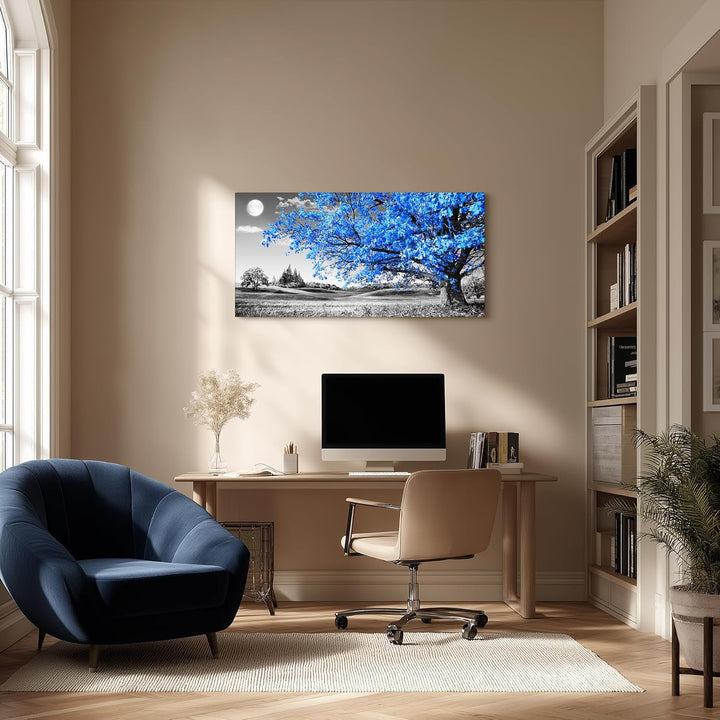 hyidecorart Bilder Baum Blaue, Natur Bäume Leinwand Bilder, 1 Teilig Wandbilder Wohnzimmer, Vintage