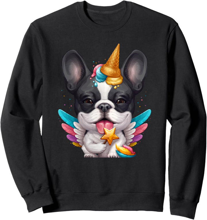 Gescheckte Französische Bulldogge Eiscreme Einhorn Sweatshirt
