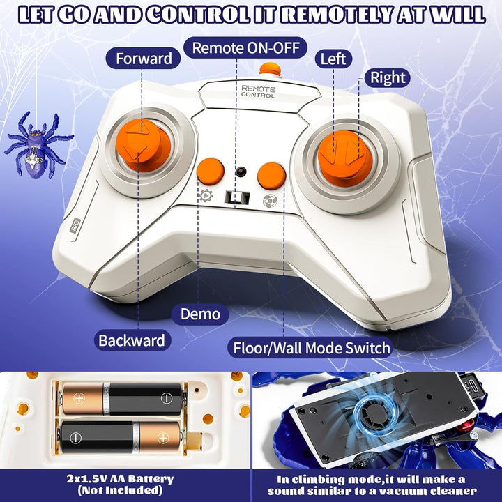 Wall Crawling Spider, Rechargeable Remote Control Robot Kids Toys, Wall Climbing Funny Prank Toys Bi