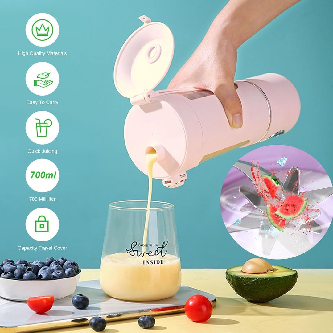 Smoothie Maker to Go, 700ml Tragbarer Mixer, Portable Blender mit 12-Klingen Edelstahl, Mini Mixer f