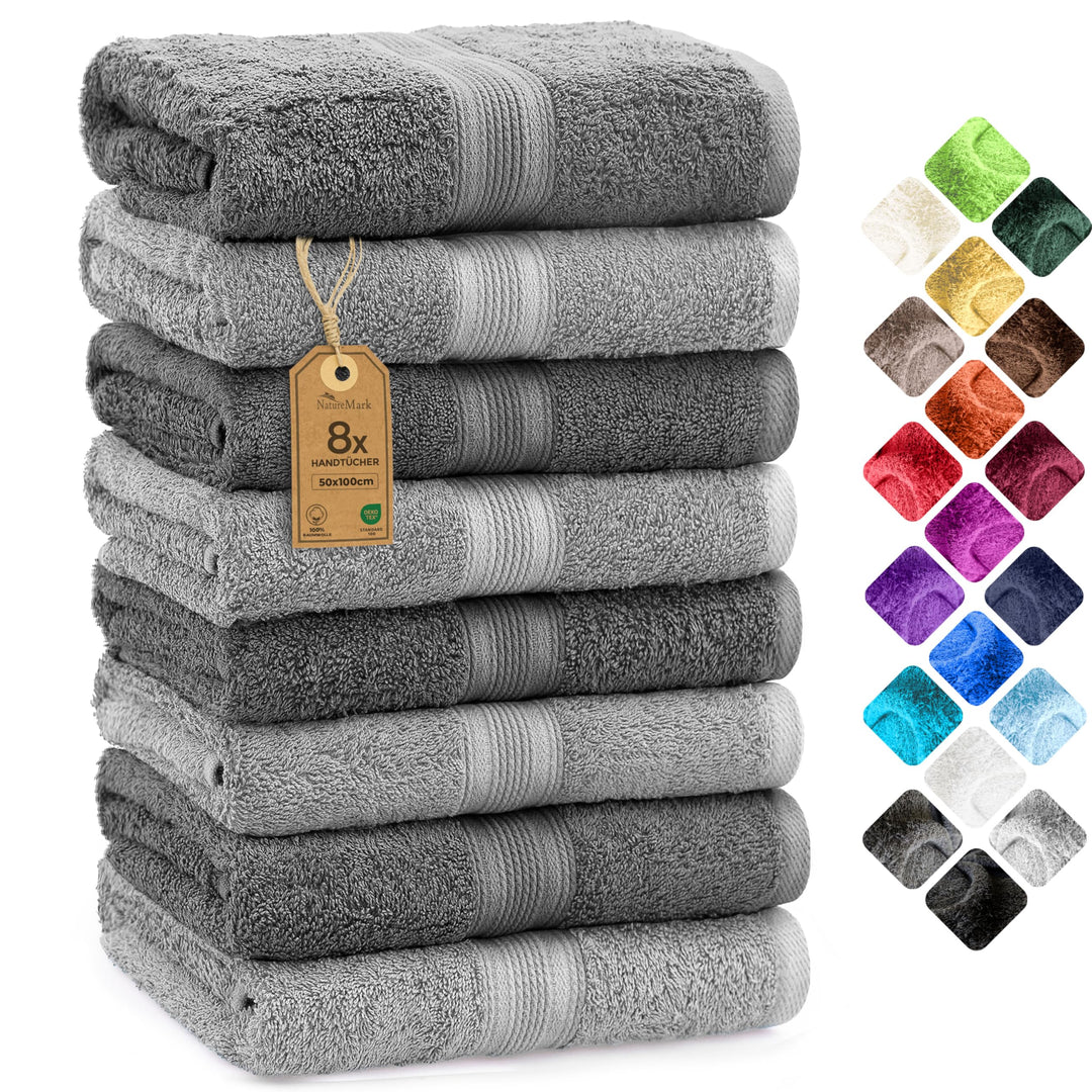 NatureMark NM-HT0842 Frottier Handtücher, 8-er Pack, 50 x 100 cm, 100% Baumwolle (Anthrazit/Gelb), A