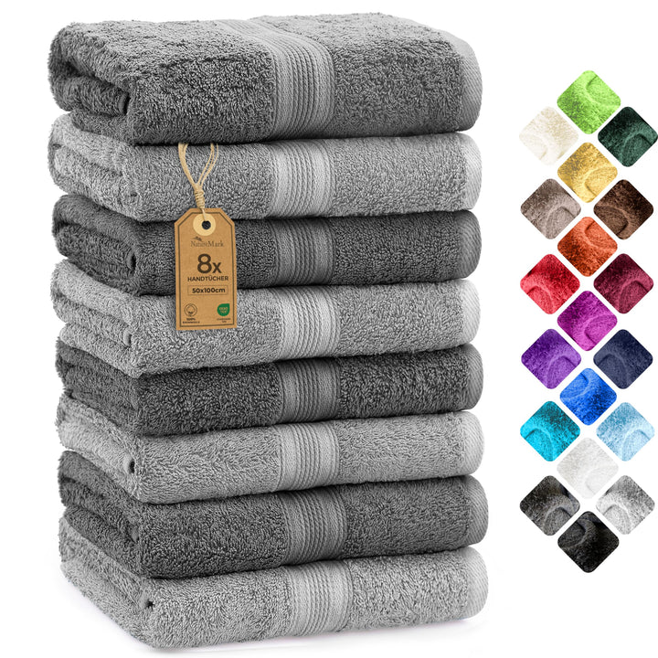 NatureMark NM-HT0842 Frottier Handtücher, 8-er Pack, 50 x 100 cm, 100% Baumwolle (Anthrazit/Gelb), A
