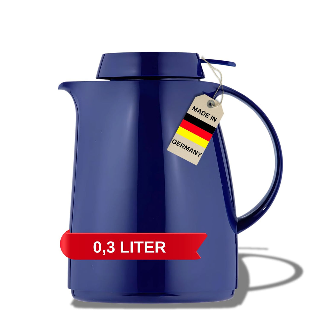 Helios Servitherm Thermoskanne Dunkelblau 0,3L – 6h Heiss - Hält Getränke heiss & kalt – Einhandbedi