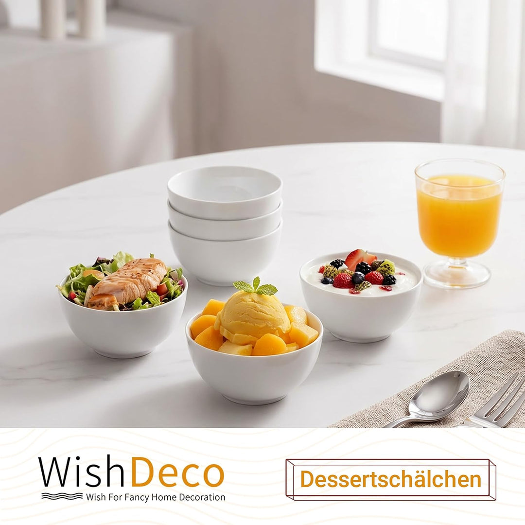 WishDeco Reisschalen 6er-Set, 300 ml Porzellan Schalen, Weisse Schalen für Suppe, Reis &amp; Dessert, Sp