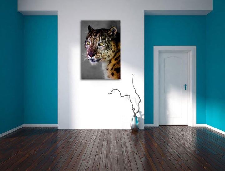 aufmerksamer Schneeleopard schwarz/weiss Deluxe Format: 100x70 cm auf Leinwand, XXL riesige Bilder f