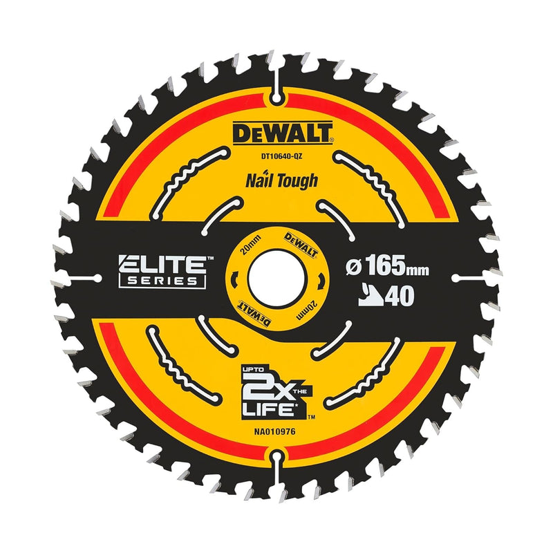 Dewalt Elite Kreissägeblatt DT10640 (Sägeblatt-ø 165/20 mm, Schnittbreite: 1,65 mm, 40 Zähne, Zahnge