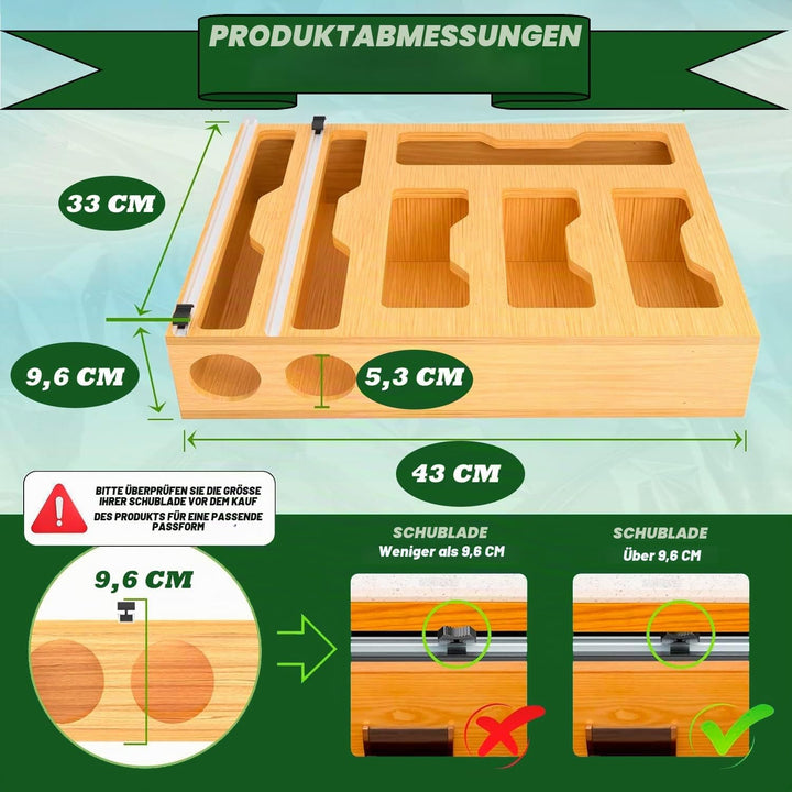 LudoHome Folien- und Bambusfolienspender mit Schneidemaschine, Gefrierbeutel-Organizer, 6-in-1 Küche