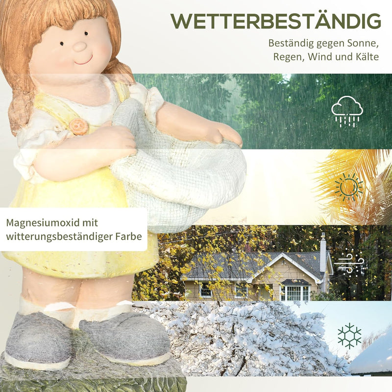 Outsunny Gartenfigur Mädchen mit Hut, Wetterbeständige Gartenstatue, 45 cm Vogelhäuschen-Ornament, G