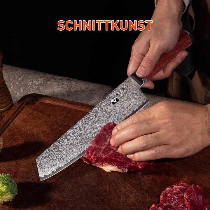 FUJUNI Damastmesser Kiritsuke Profi Kochmesser Mit Extrem Scharf 20cm Klinge Aus 67 Lagen Vg-10 Dama