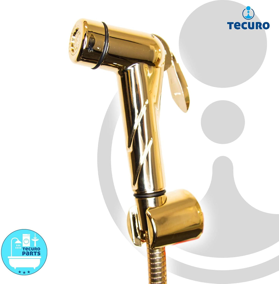 tecuro Bidet WC Handbrause Set SHATTAF, gold, 1-strahlig, 1,20 m Schlauch und Wandhalter - T1401G, G
