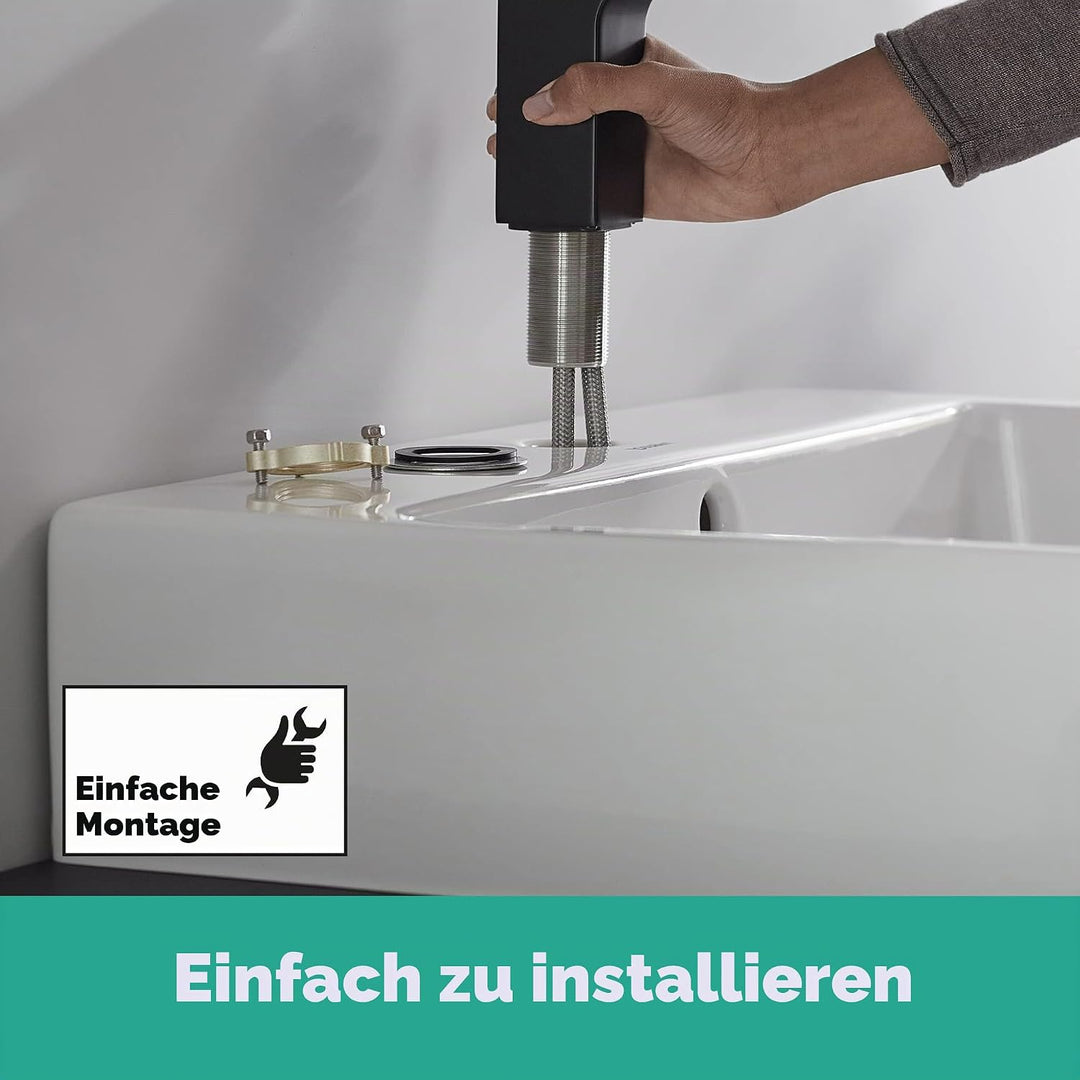 hansgrohe Waschtischarmatur Vernis Shape, Wasserhahn Bad mit Auslauf Höhe 70 mm, mit Zugstange, Bada