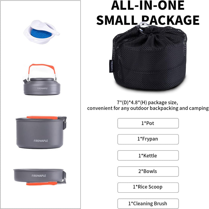 Fire-Maple Feast 2 Camping Kochgeschirr Set Outdoor-Kochset mit Topf, Wasserkocher, Pfanne, Schalen
