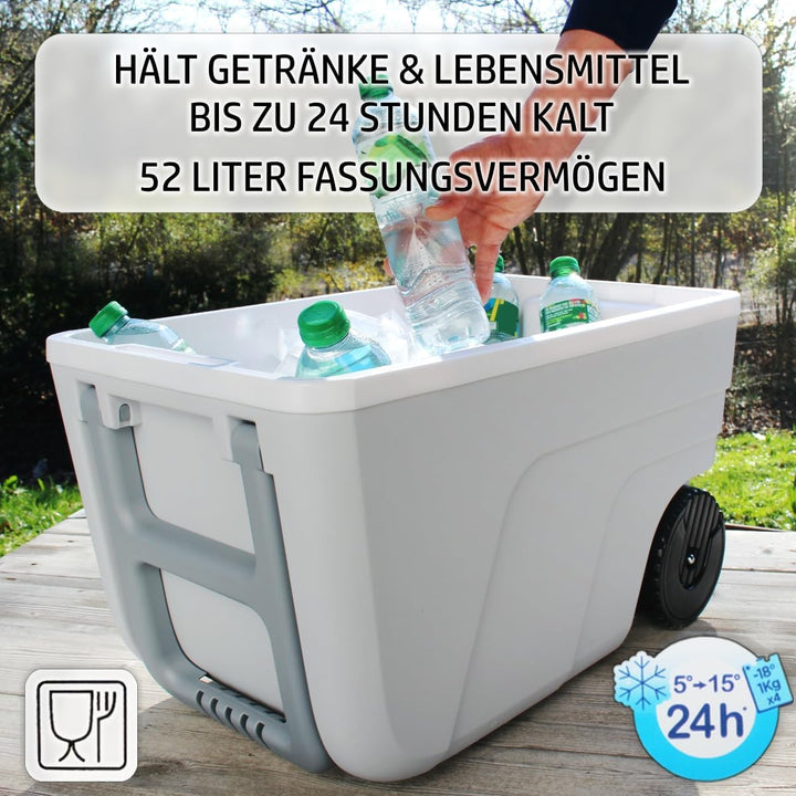 Kühlbox mit Rollen 52L Isolierbox Kühltasche 24 Stunden Camping Thermobox Isoliertasche Grau