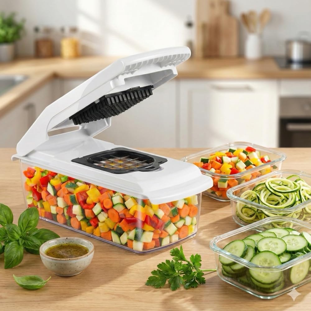 Gemüseschneider 22‑in‑1 – Spiralschneider, Zwiebel Zerkleinerer & Zwiebelschneider – Gemüsehobel, Ma