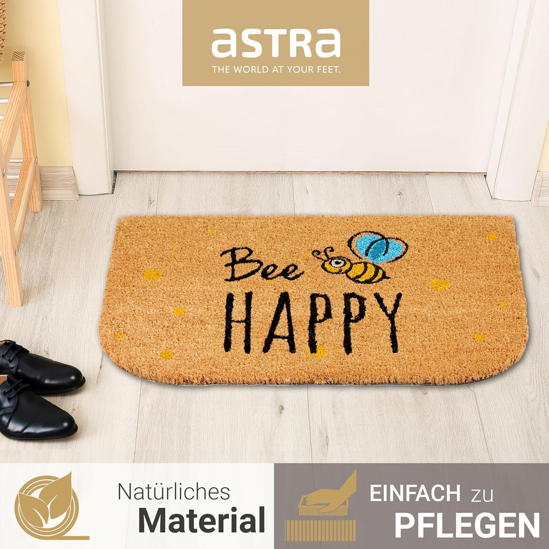 Astra natürliche Fussmatte Kokos - Kokosmatte 40x60cm Happy - rutschfeste Schmutzfangmatte robust -