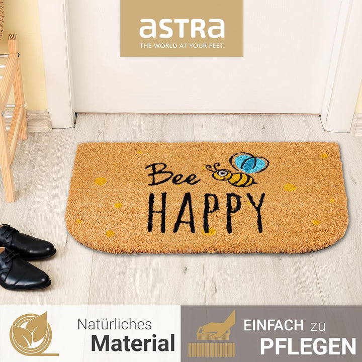 Astra natürliche Fussmatte Kokos - Kokosmatte 40x60cm Happy - rutschfeste Schmutzfangmatte robust -