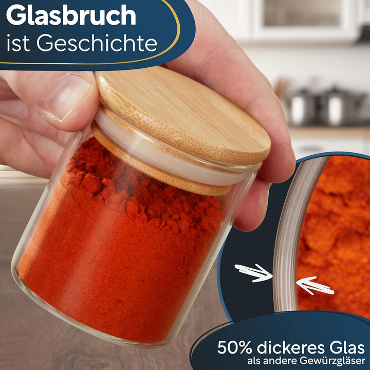 CLIDOR ® - runde Gewürzgläser - 12 x 125 ML ( innovative 3mm Glasdicke ) luftdichte Gewürzdosen - st