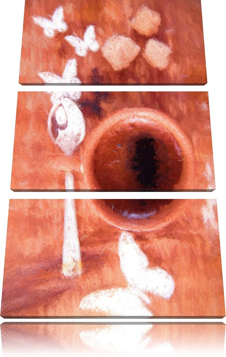 Pixxprint Kaffeetasse mit Schmetterlingen Bunstift Effekt 3-Teiler Leinwandbild 120x80 Bild auf Lein