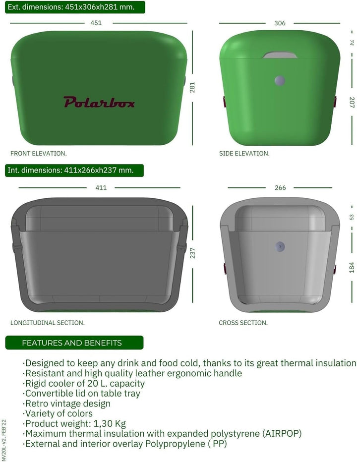 Polarbox Kühlbox - Kühltasche Klein 20L, Camping Kühlschrank, Kühlboxen, Kühlbox Klein, Gefrierbox,