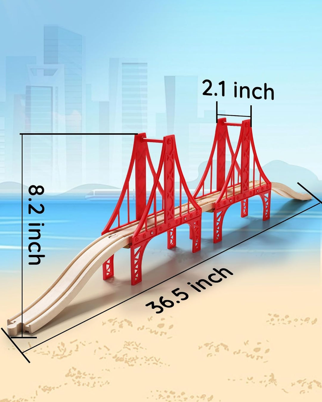 SainSmart Jr. Hängebrücke Eisenbahnzubehör – Doppelte Holz Eisenbahn Brücke im Golden Gate Stil, kom
