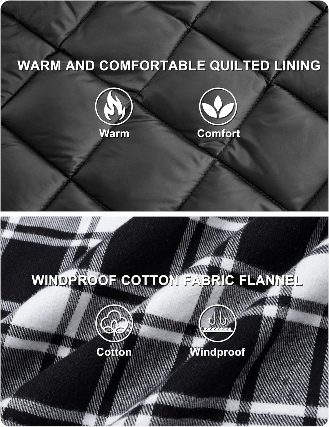 TACVASEN Herren Karierte Hemdjacke Flanellhemd Holzfällerhemd Thermohemd Jacke M Schwarz, M Schwarz
